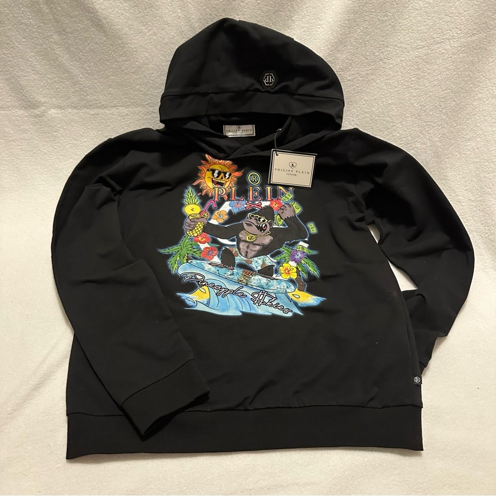 Philipp Plein Junior Black Hoodie with Logo Detail (Limited Edition) - Size 14